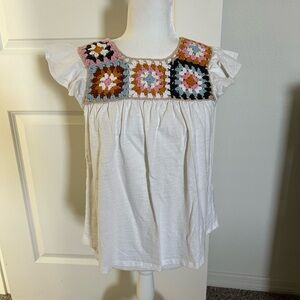EUC THML Anthropologie White Crochet Square Top Small